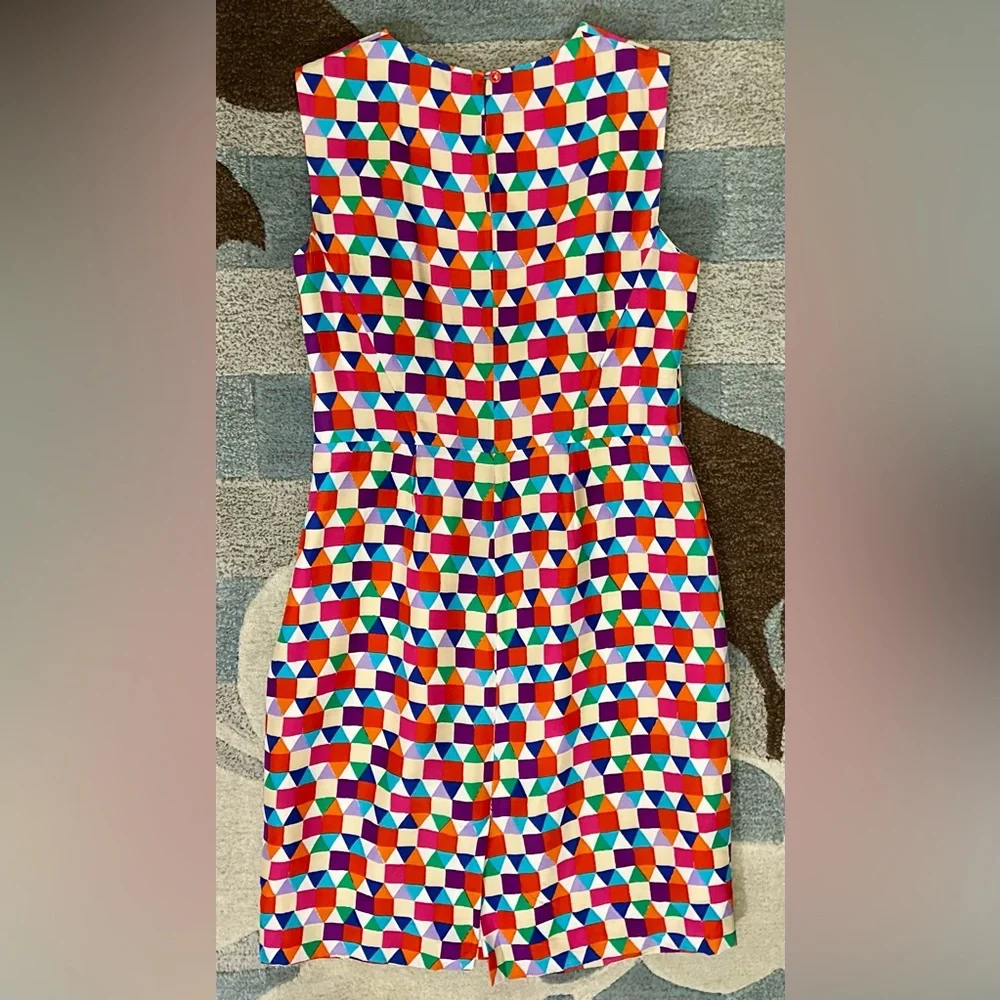 Kate Spade Short Sleeve Abbey Silk Blend Sheath Dress In Vibrant Geo Print ZB4